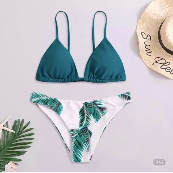 Women’s Green Leaf Printed Bikini Bottoms Size L - Picture 2 of 12